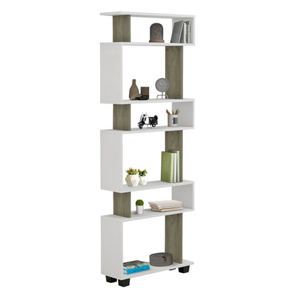 Bookcase Owl Melamine In Olive Grey White 60x19,5x165hcm.hm8923.11