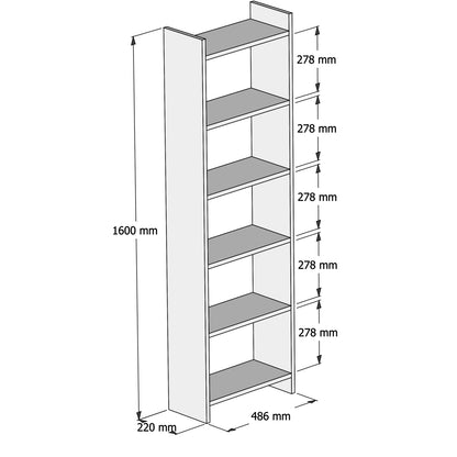 Bookcase Classiker Hm9226.12 Melamine In Sonoma-white 48,5x22x160hcm.