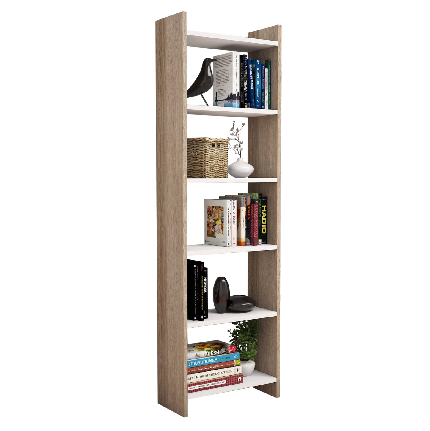 Bookcase Classiker Hm9226.12 Melamine In Sonoma-white 48,5x22x160hcm.