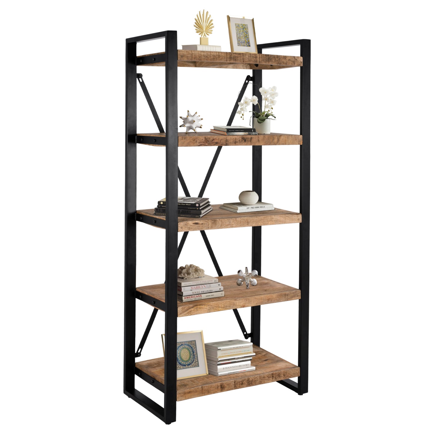 Bookcase Turner Hm8188.11 Metal And Solid Mango Wood 80x45x186