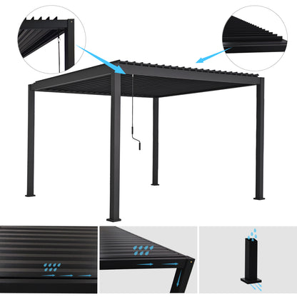 Bioclimatic Aluminum Pergola Domecil Hm6611.01 With Iron Louvers--300x300x240hcm