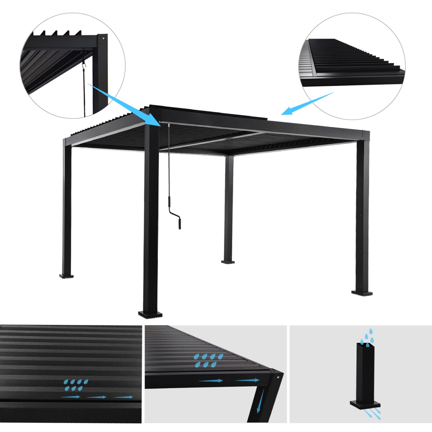 Bioclimatic Aluminum Pergola Premium Franio Hm6609.01 Black 300x300x240hcm.