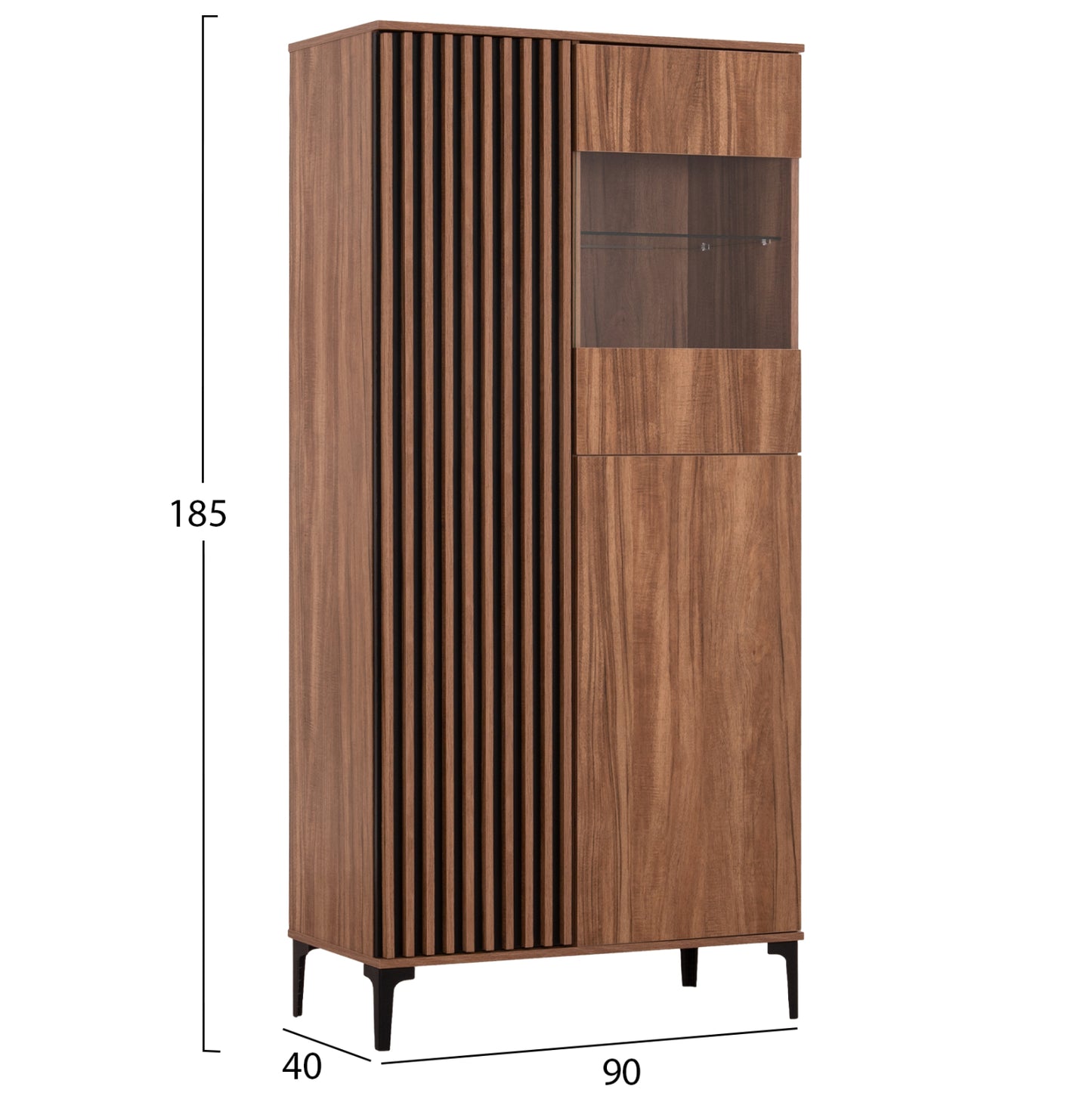 Display Cabinet Series Harry Hm18011.01 Melamine In Natural Wood Color-black 90x40x185hcm.