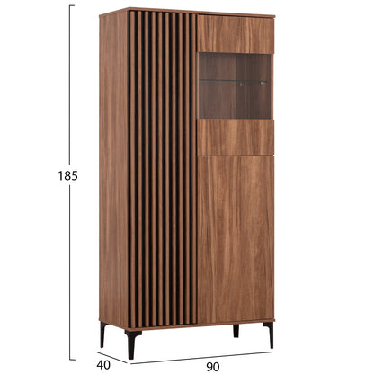 Display Cabinet Series Harry Hm18011.01 Melamine In Natural Wood Color-black 90x40x185hcm.