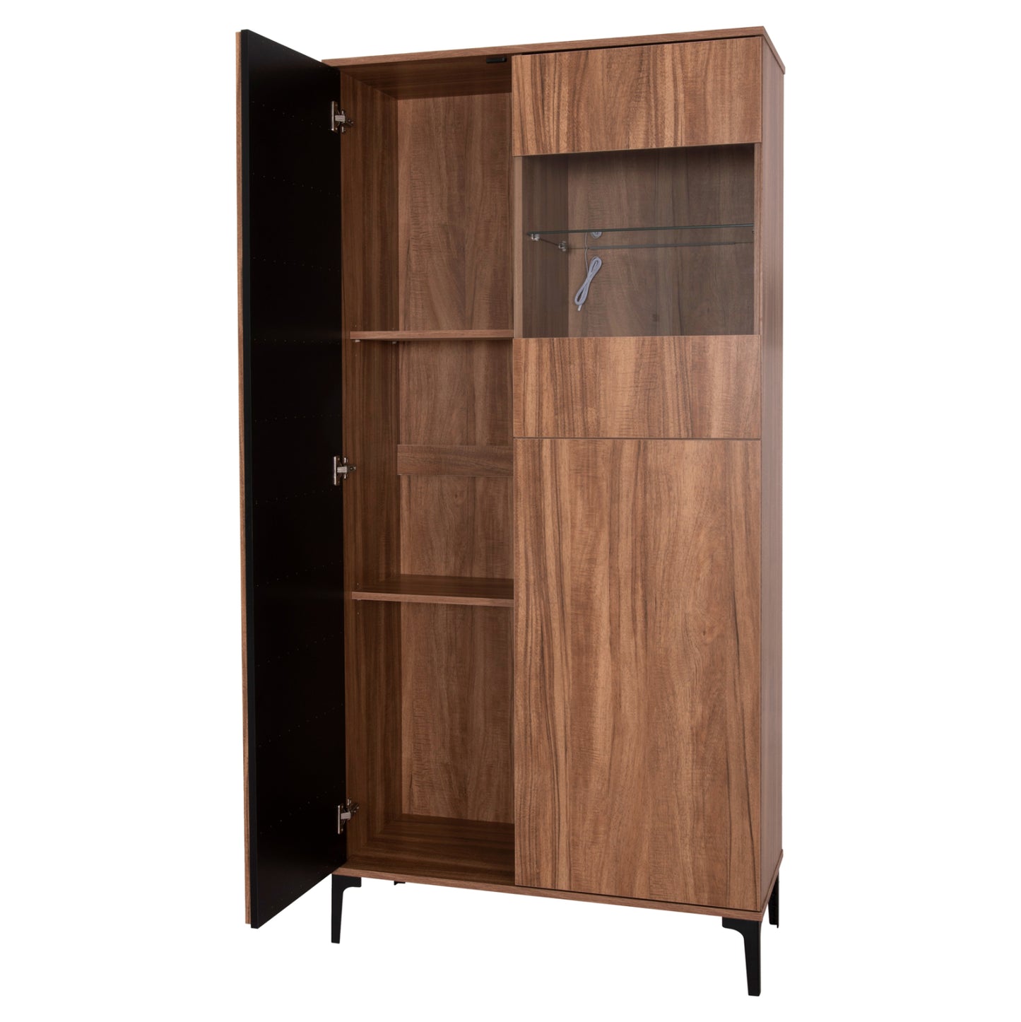 Display Cabinet Series Harry Hm18011.01 Melamine In Natural Wood Color-black 90x40x185hcm.