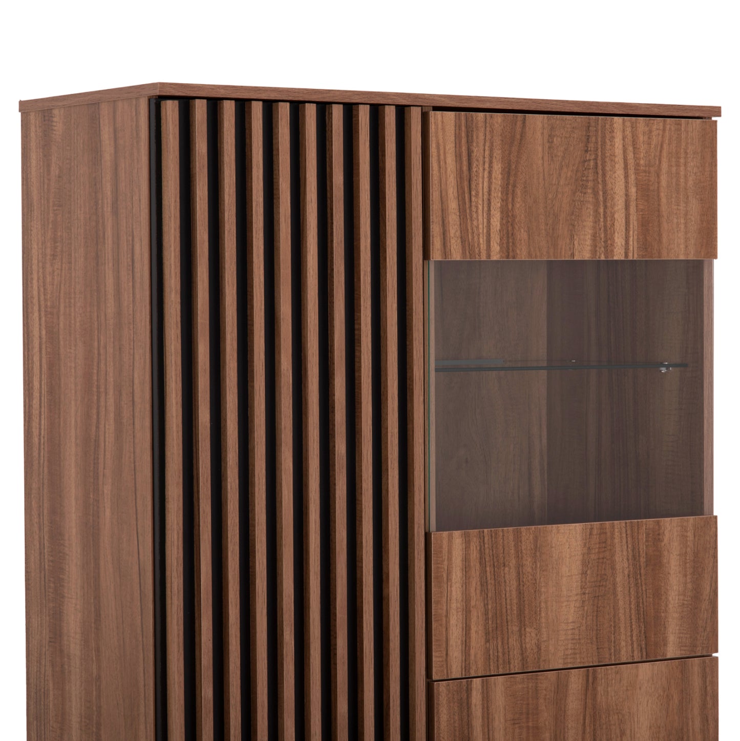 Display Cabinet Series Harry Hm18011.01 Melamine In Natural Wood Color-black 90x40x185hcm.