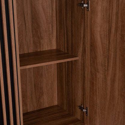 Display Cabinet Series Harry Hm18011.01 Melamine In Natural Wood Color-black 90x40x185hcm.