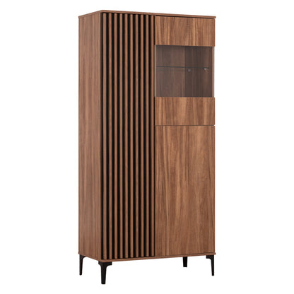 Display Cabinet Series Harry Hm18011.01 Melamine In Natural Wood Color-black 90x40x185hcm.