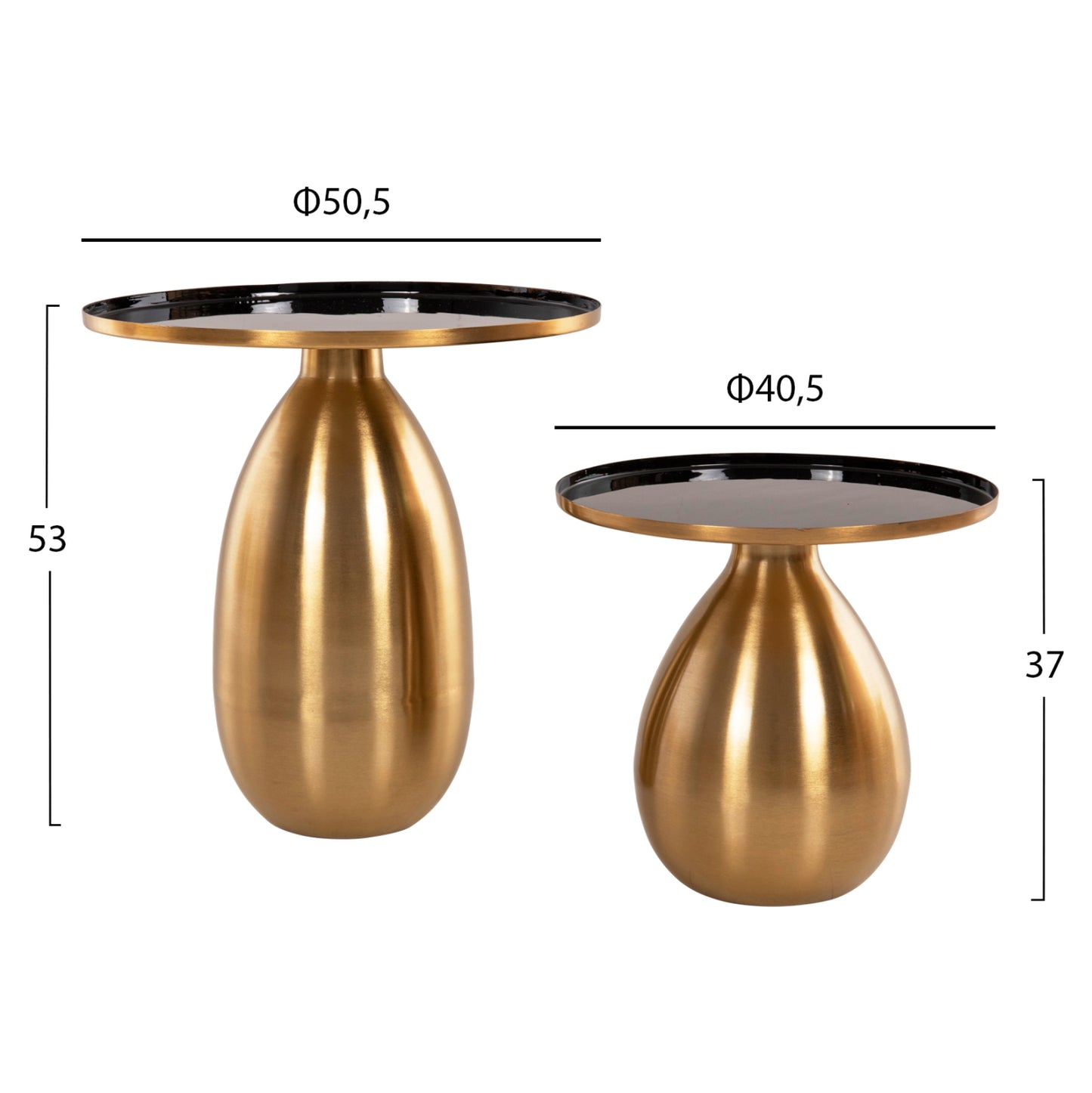 Side Tables 2pcs Hm9661 Metal In Black And Gold Φ50,5 &Φ40,5cm.