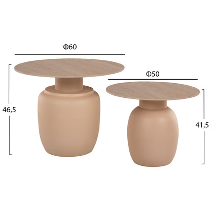 Side Tables 2pcs Feren Hm9664 Metal In Ivory-ceramic Top Φ60 &Φ50cm.