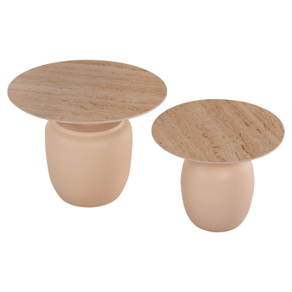 Side Tables 2pcs Feren Hm9664 Metal In Ivory-ceramic Top Φ60 &Φ50cm.