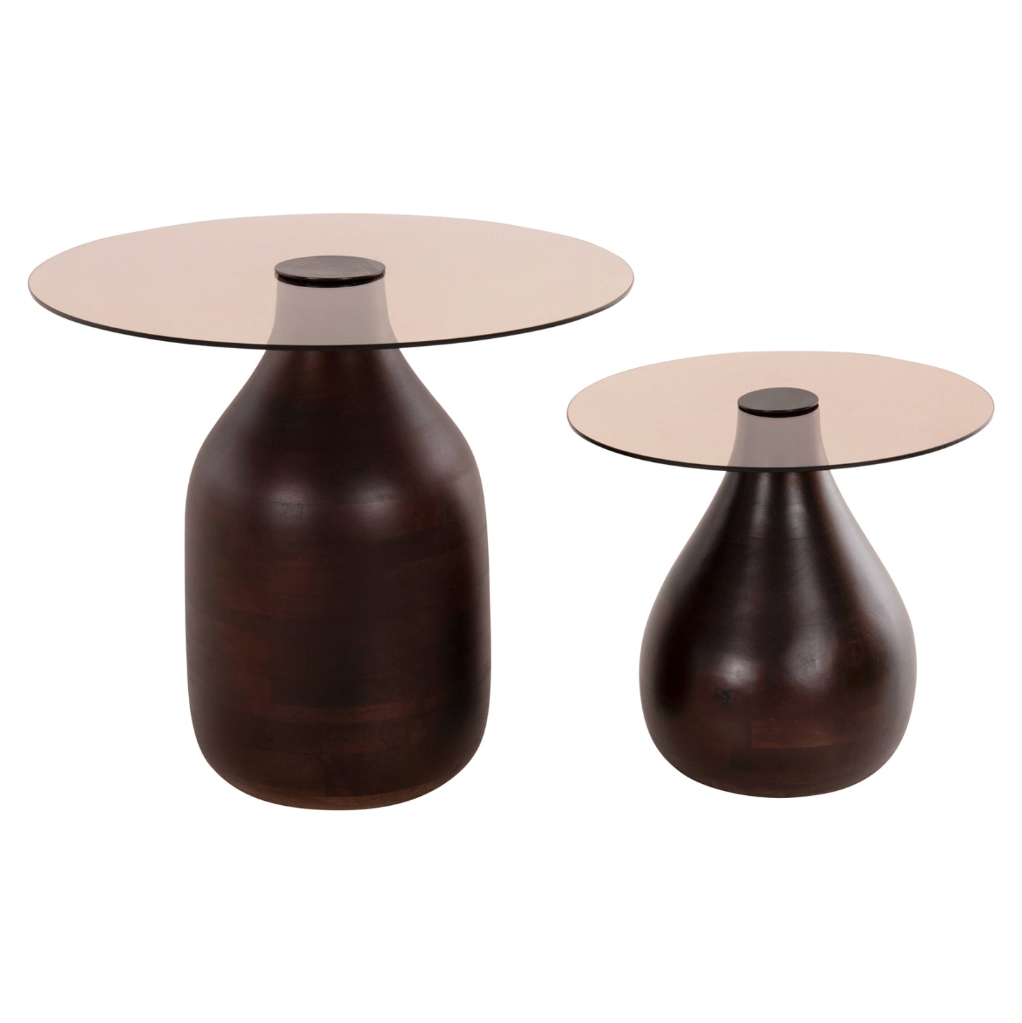 Side Tables 2pcs Chang Hm9668 Mango Wood In Brown-glass Top Φ55x49,5h & Φ40x36,5h Cm.