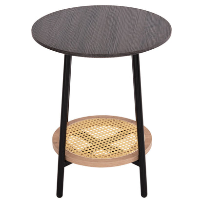 Side Table Sewell Hm18034 Mdf In Zebrano-metal Legs-rattan In Natural Φ45x55hcm.