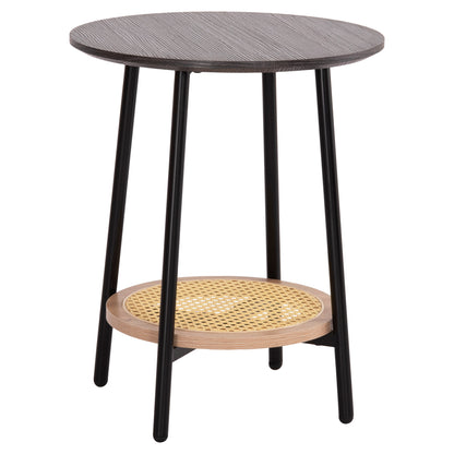 Side Table Sewell Hm18034 Mdf In Zebrano-metal Legs-rattan In Natural Φ45x55hcm.