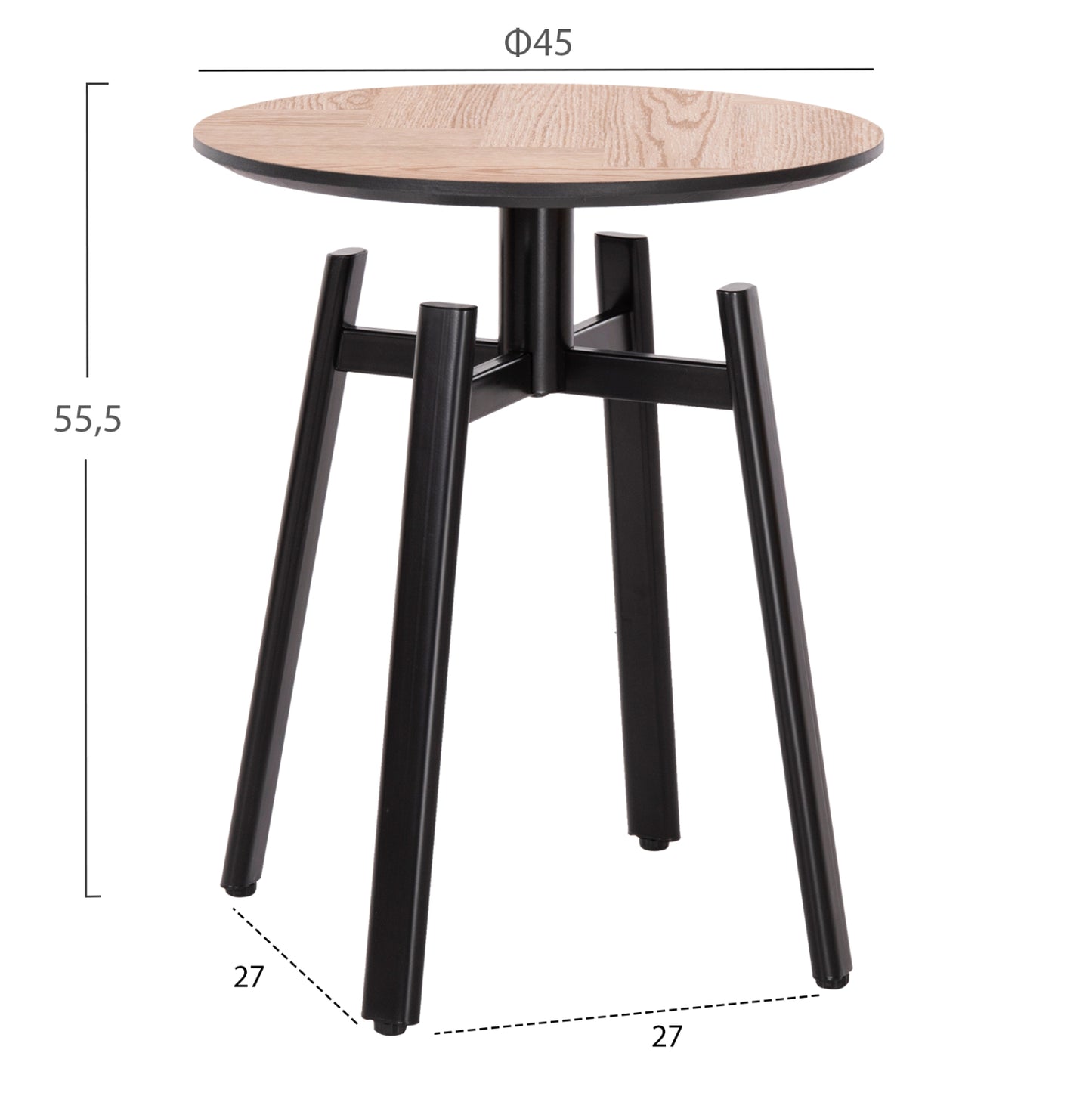 Side Table Norton Hm18036.03 Metal Legs Black-mdf Top Sonama Φ45x55,5hcm.