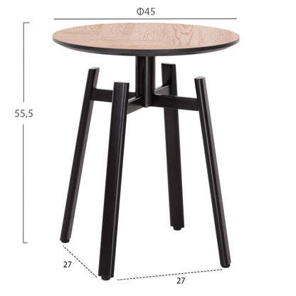 Side Table Norton Hm18036.03 Metal Legs Black-mdf Top Sonama Φ45x55,5hcm.