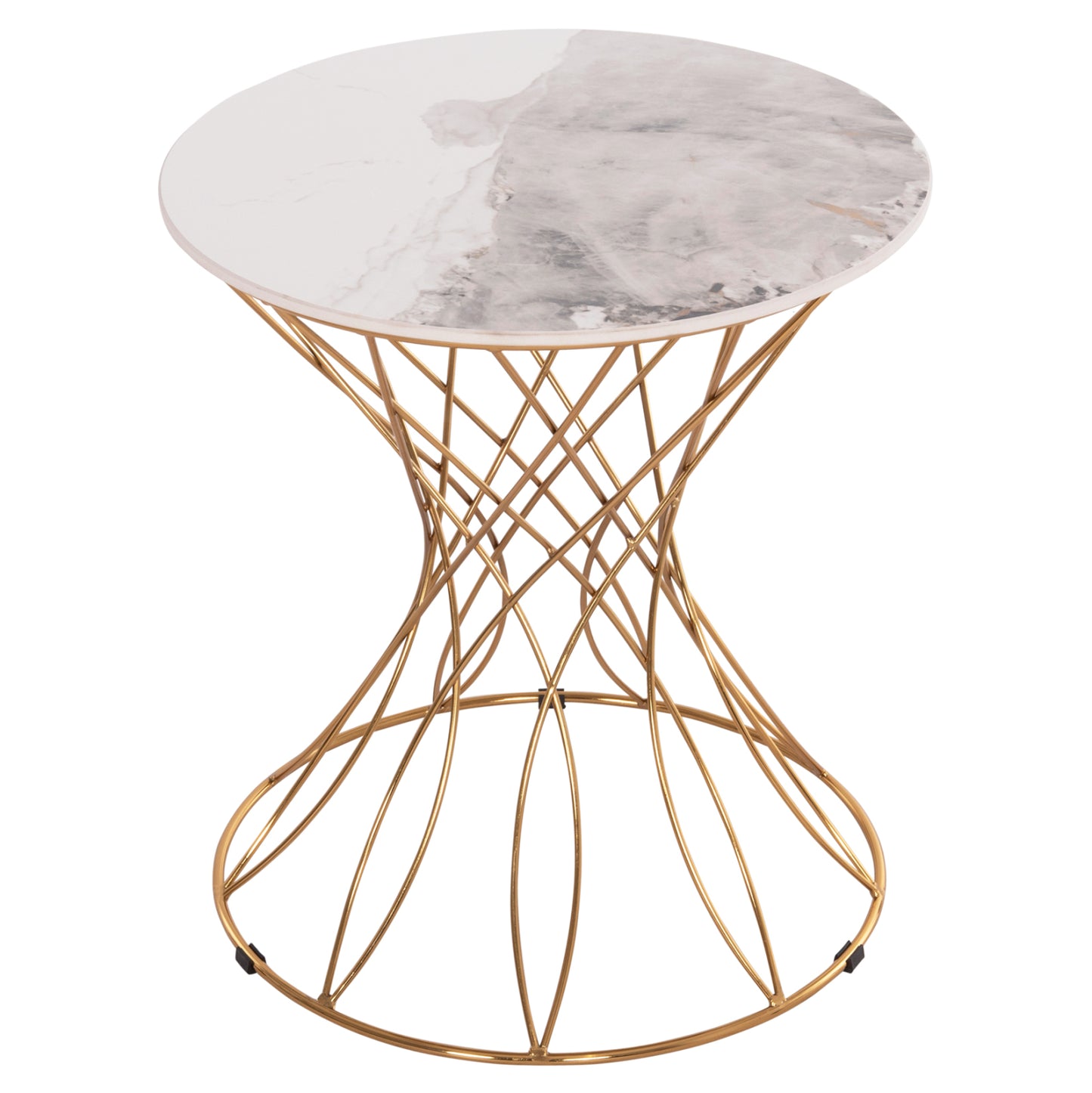 Side Table Rudy Hm18037.01 Ceramic Top In White-metal In Glossy Gold Φ45x48,5hcm.