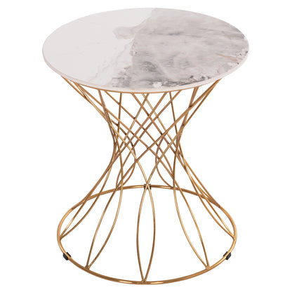 Side Table Rudy Hm18037.01 Ceramic Top In White-metal In Glossy Gold Φ45x48,5hcm.