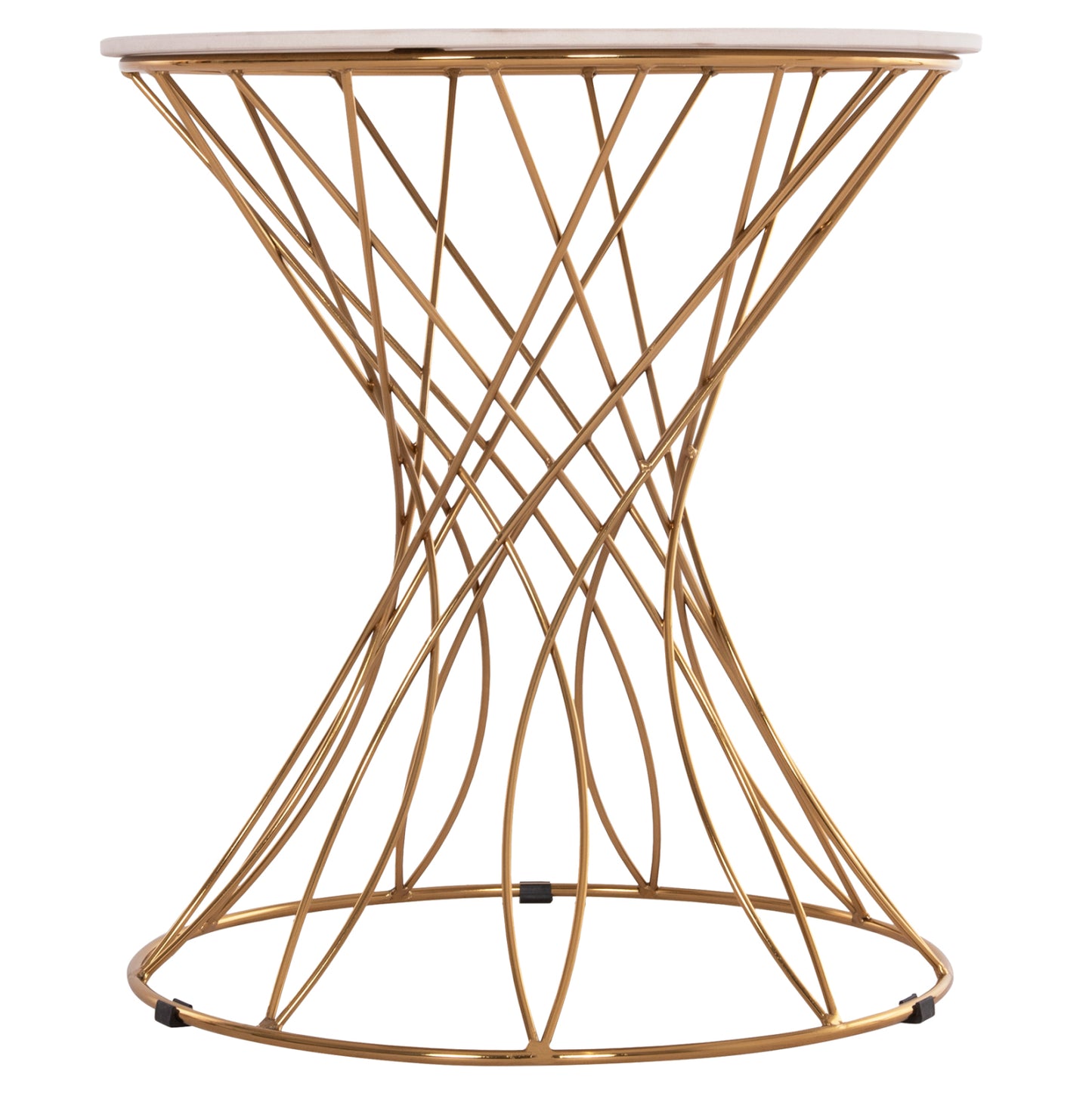 Side Table Rudy Hm18037.01 Ceramic Top In White-metal In Glossy Gold Φ45x48,5hcm.