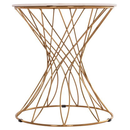 Side Table Rudy Hm18037.01 Ceramic Top In White-metal In Glossy Gold Φ45x48,5hcm.
