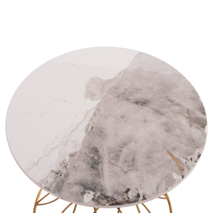 Side Table Rudy Hm18037.01 Ceramic Top In White-metal In Glossy Gold Φ45x48,5hcm.