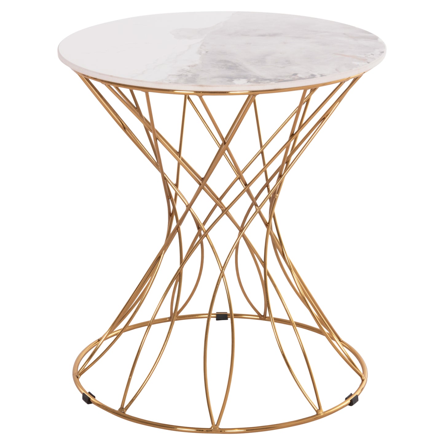 Side Table Rudy Hm18037.01 Ceramic Top In White-metal In Glossy Gold Φ45x48,5hcm.