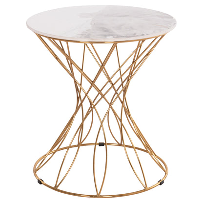 Side Table Rudy Hm18037.01 Ceramic Top In White-metal In Glossy Gold Φ45x48,5hcm.