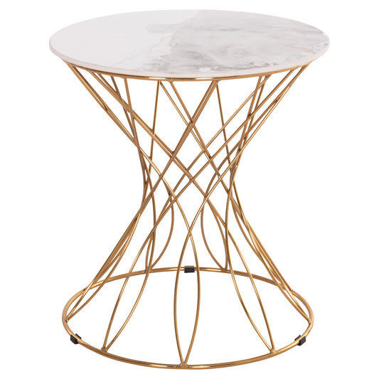 Side Table Rudy Hm18037.01 Ceramic Top In White-metal In Glossy Gold Φ45x48,5hcm.