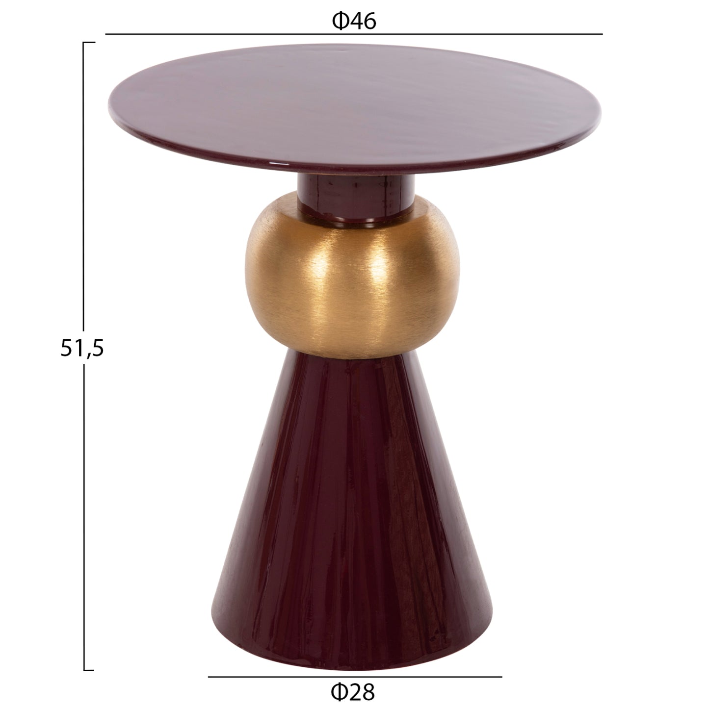 Side Table Patna Hm4234.06 Metal In Maroon-gold Φ46x51,5hcm.
