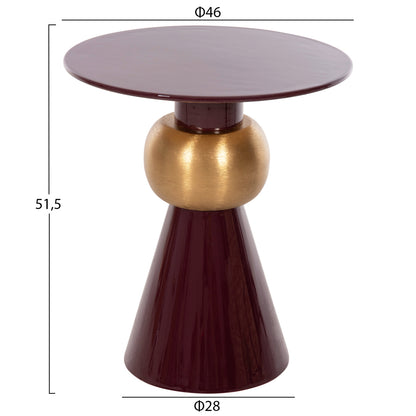 Side Table Patna Hm4234.06 Metal In Maroon-gold Φ46x51,5hcm.