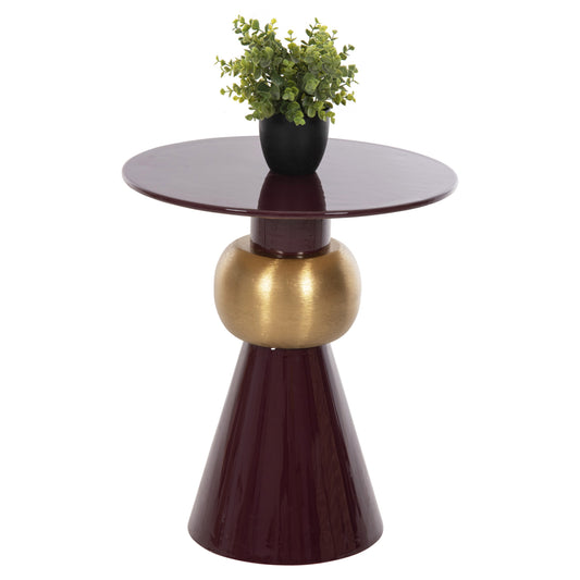 Side Table Patna Hm4234.06 Metal In Maroon-gold Φ46x51,5hcm.