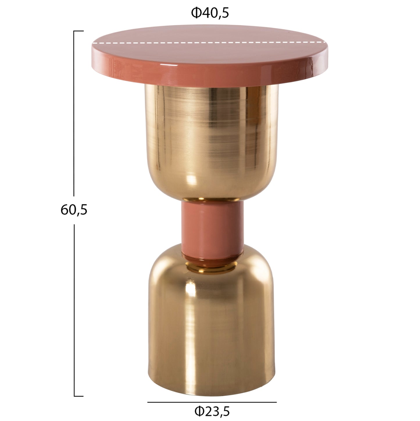 Side Table Surat Hm4237.08 Metal In Salmon-gold Φ40,5x60,5hcm.