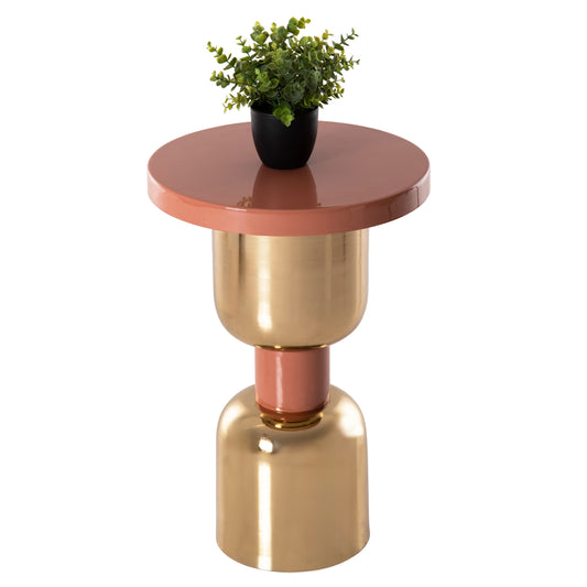 Side Table Surat Hm4237.08 Metal In Salmon-gold Φ40,5x60,5hcm.