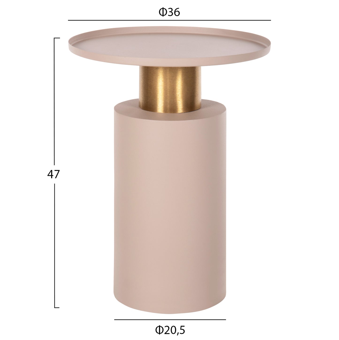 Side Table Punjab Hm4239.03 Metal In Ecru-gold/brass Φ36x47hcm.