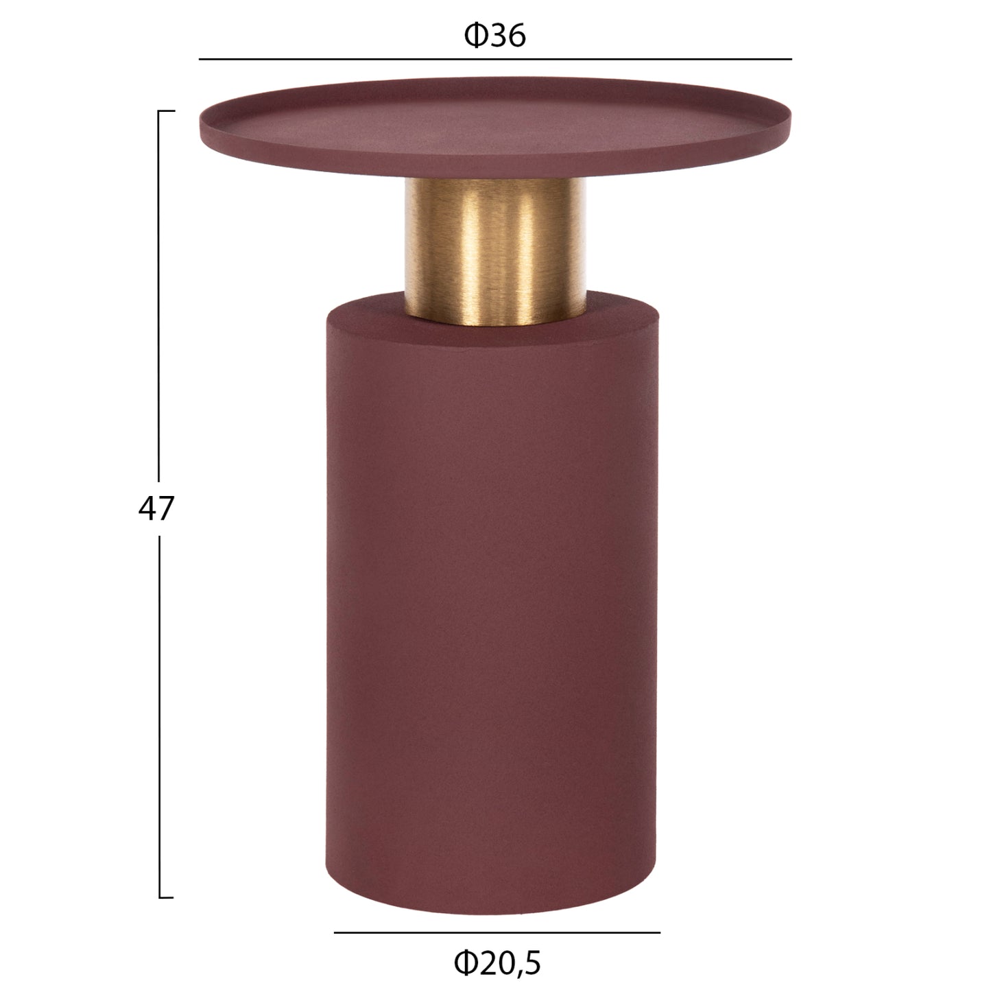 Side Table Punjab Hm4239.06 Metal In Brick Red-gold/brass Φ36x47hcm.