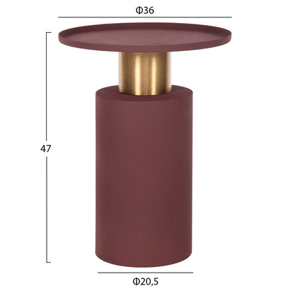 Side Table Punjab Hm4239.06 Metal In Brick Red-gold/brass Φ36x47hcm.