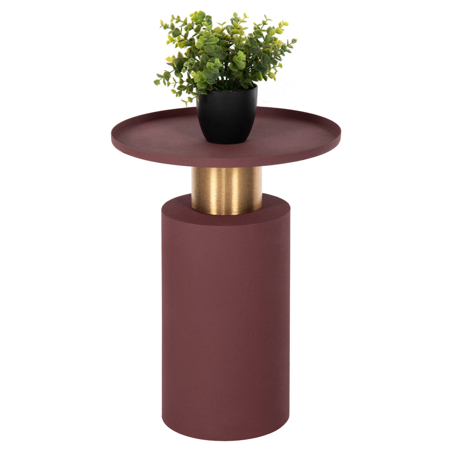 Side Table Punjab Hm4239.06 Metal In Brick Red-gold/brass Φ36x47hcm.