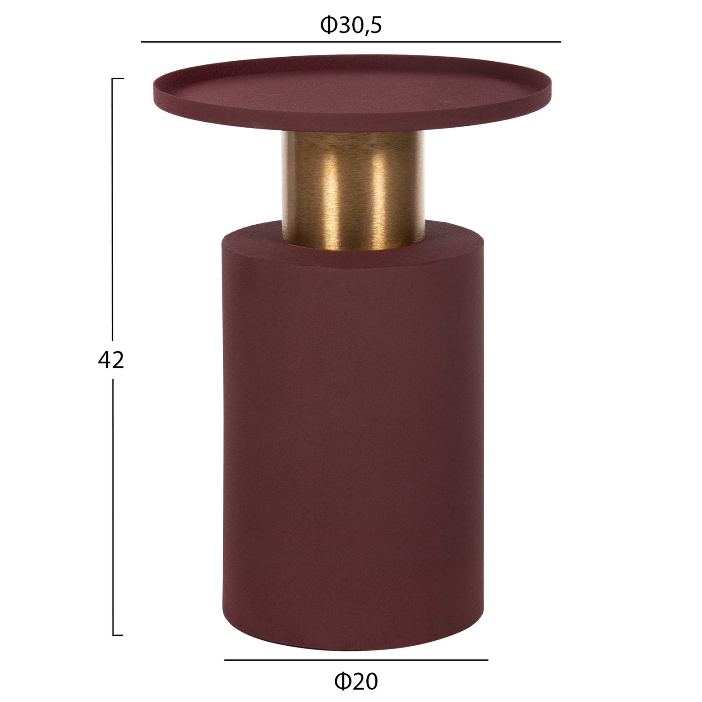 Side Table Punjab Hm4240.06 Metal In Brick-red-gold/brass Φ30.5x42hcm.