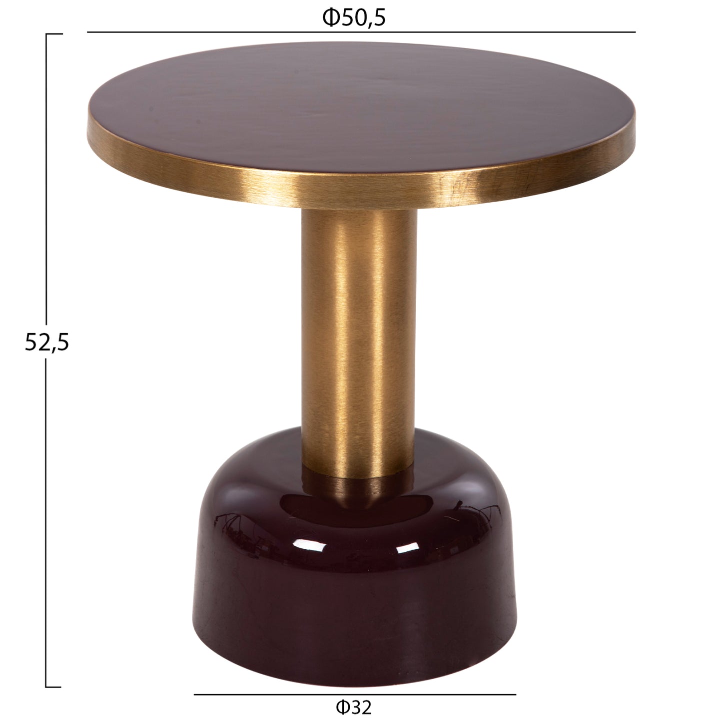 Side Table Erode Hm4242.06 Metal In Cherry Red-gold Φ50,5x52,5hcm.