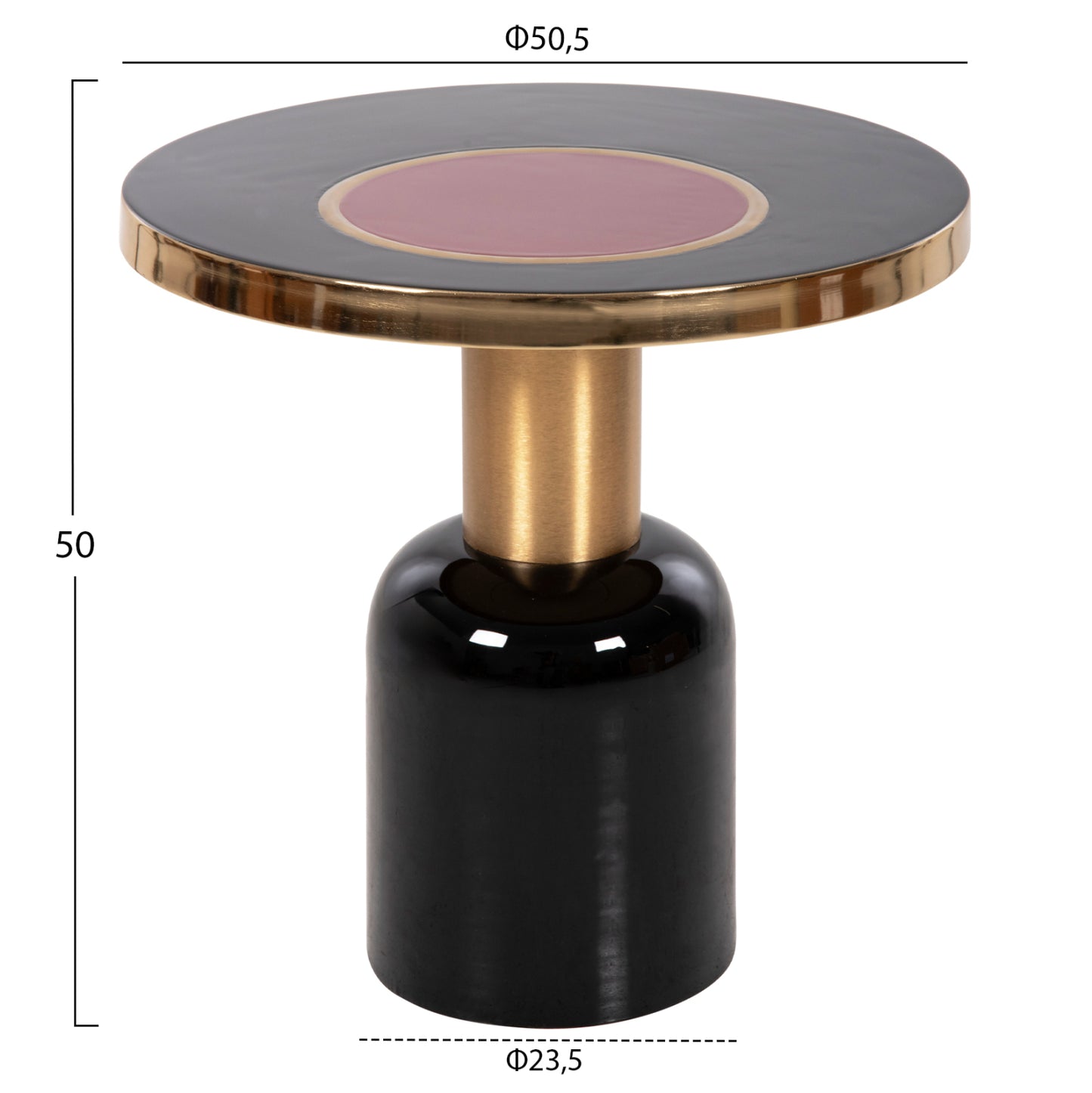 Side Table Erode Hm4248.01 Metal In Black-gold-cherry Red Φ50,5x50hcm.
