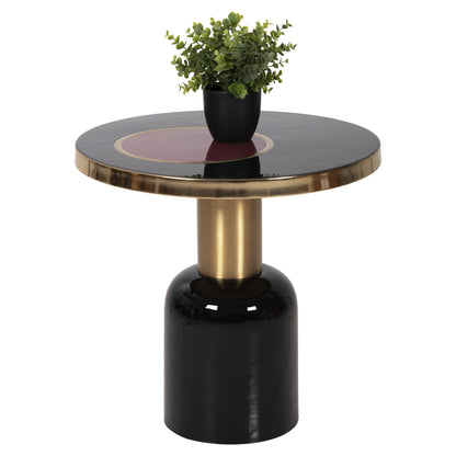 Side Table Erode Hm4248.01 Metal In Black-gold-cherry Red Φ50,5x50hcm.