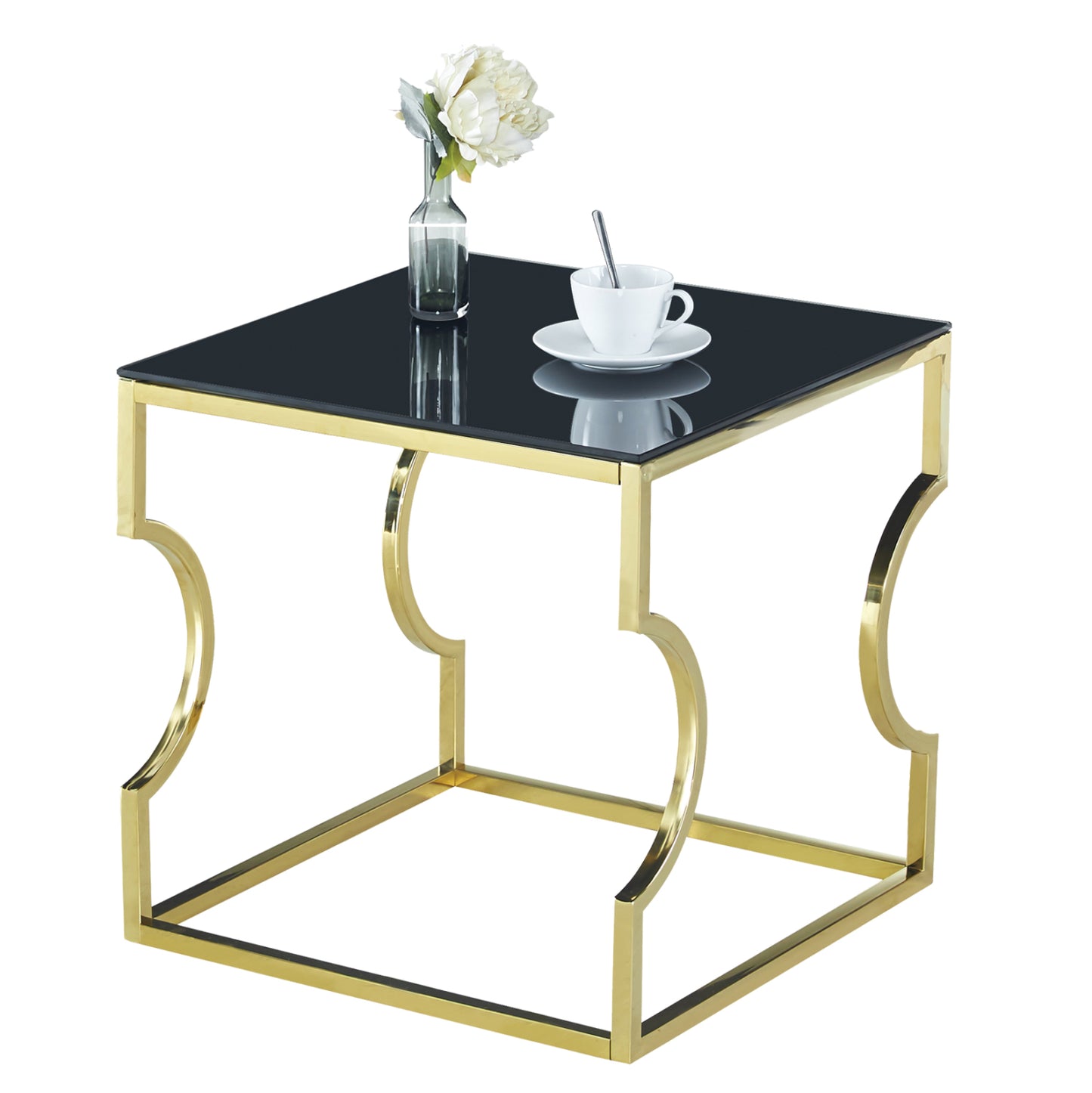 Auxiliary Table Amara Hm8616.02 With Black Glass And Gold Base 55x55x55
