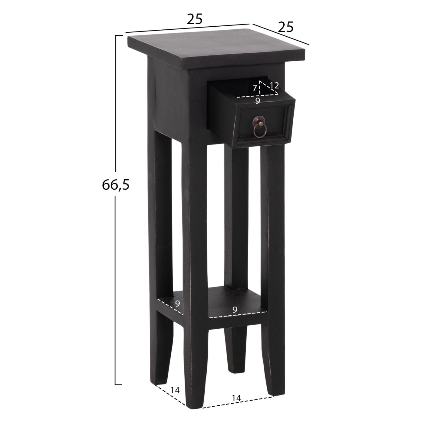 Side Table Ramu Hm9484.02 Mahogany Wood With A Drawer In Black 25x25x66,5hcm.