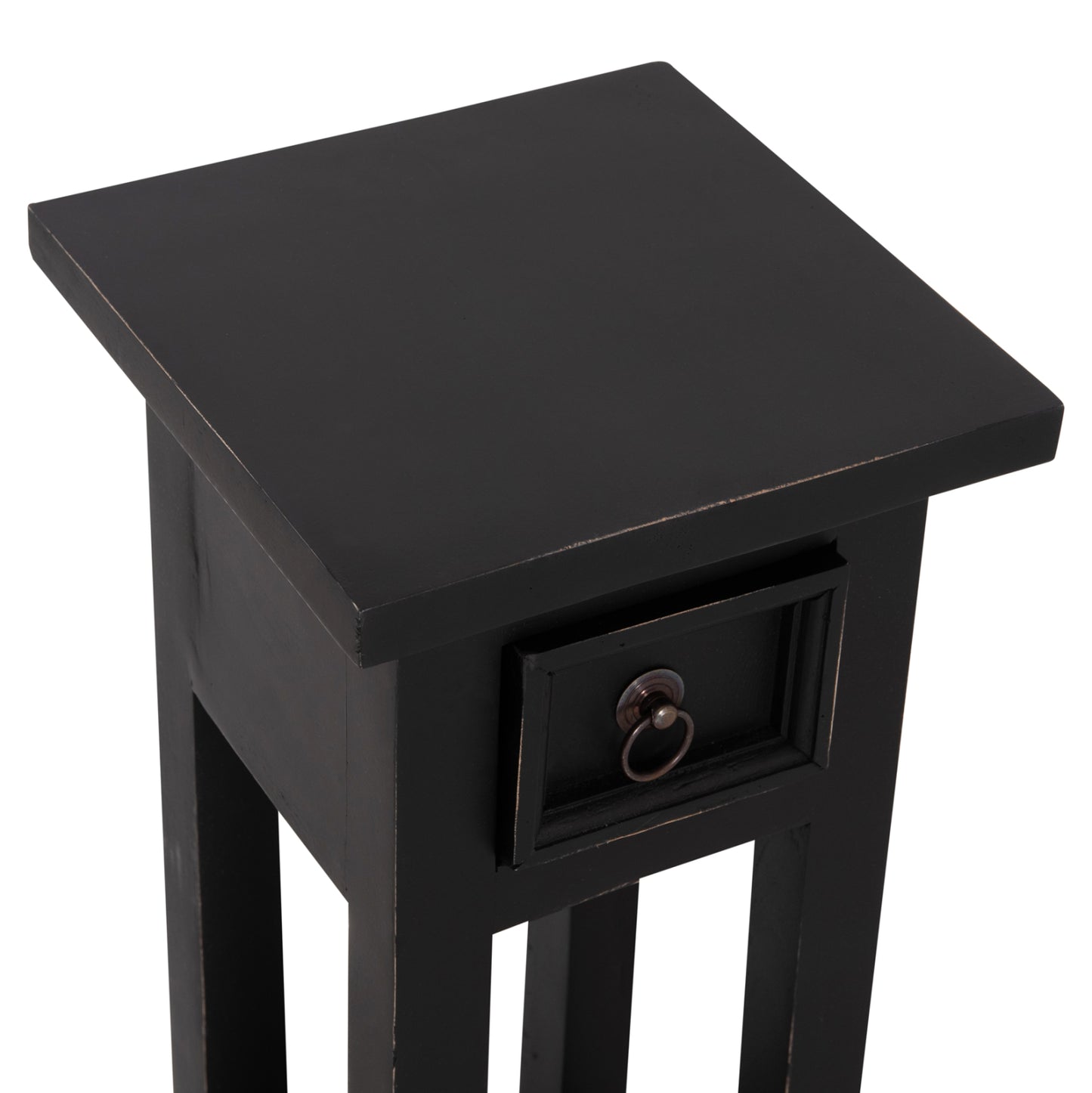 Side Table Ramu Hm9484.02 Mahogany Wood With A Drawer In Black 25x25x66,5hcm.