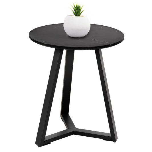 Side Table Hm9587.01 Mdf Black Marble-black Metal Base Φ45x55hcm.