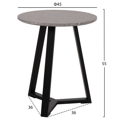 Side Table Hm9587.02 Mdf Grey Marble-black Metal Base Φ45x55hcm.