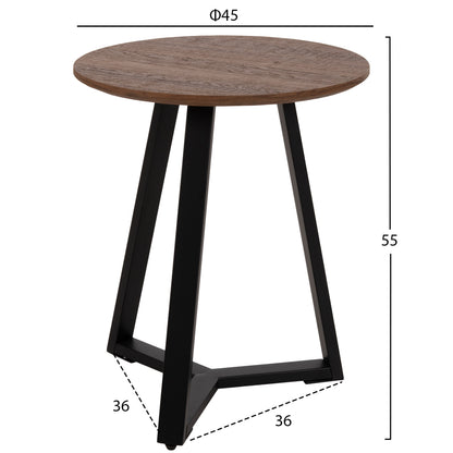 Side Table Hm9587.04 Mdf In Walnut-black Metal Base Φ45x55hcm.