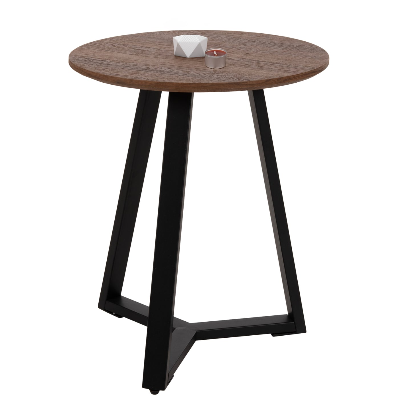 Side Table Hm9587.04 Mdf In Walnut-black Metal Base Φ45x55hcm.