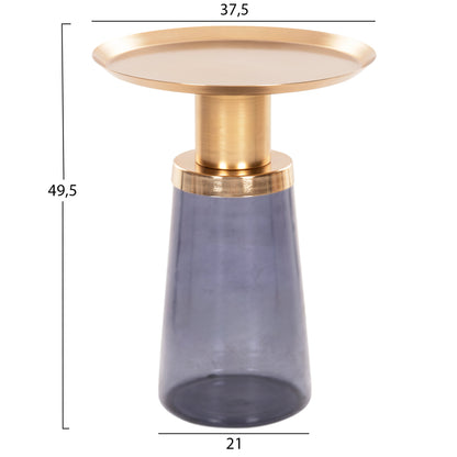 Side Table Ballin Hm9725 Blue Glass-metal In Gold Φ37,5x49,5hcm.
