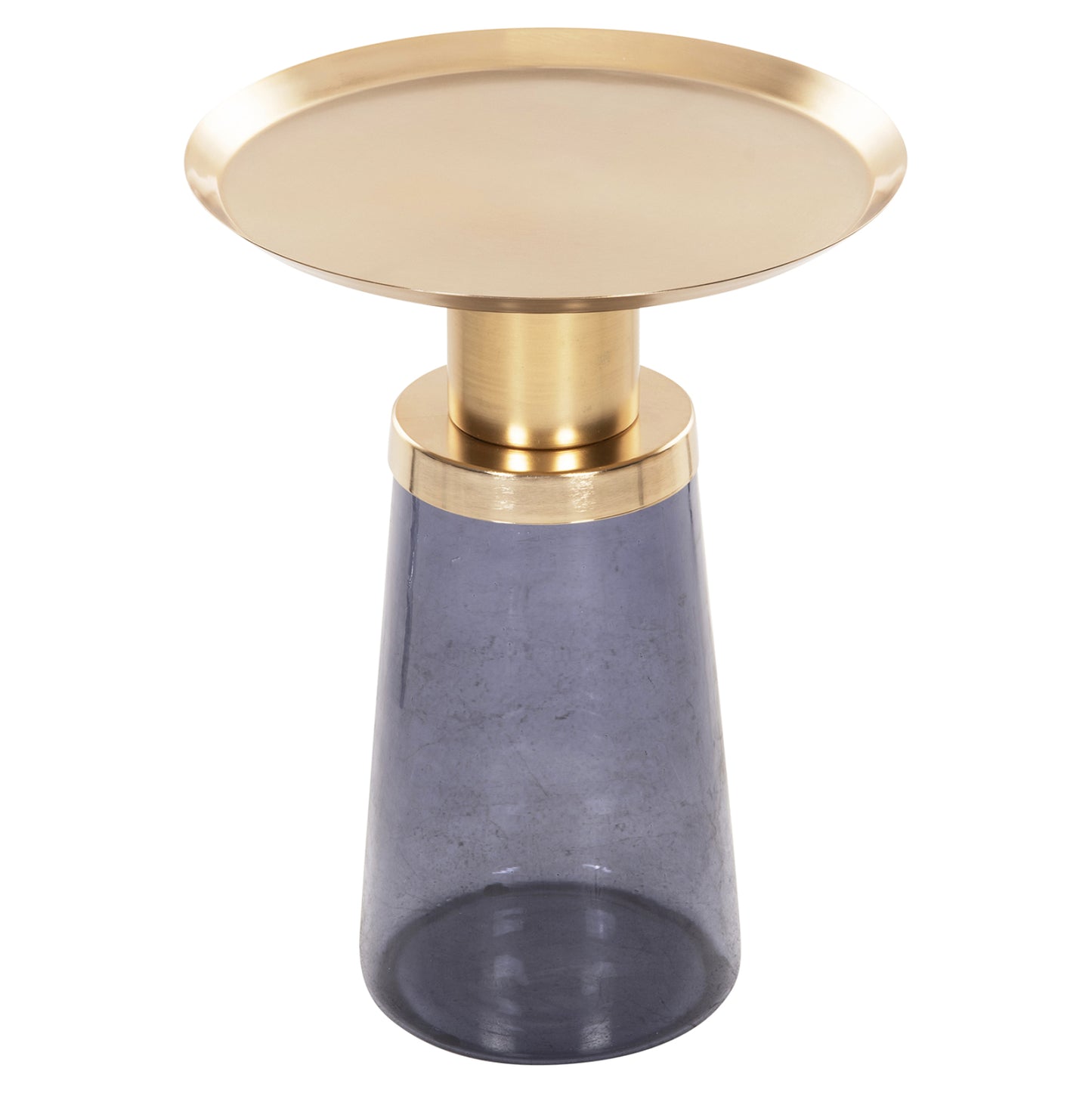 Side Table Ballin Hm9725 Blue Glass-metal In Gold Φ37,5x49,5hcm.